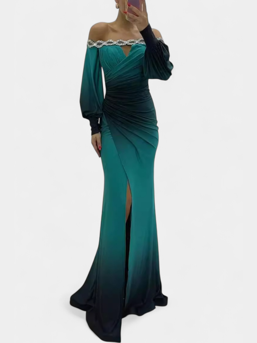 Julitta Vestido Maxi Ombre con Hombros Descubiertos